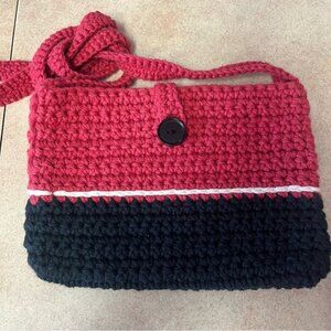 New Handcrafted Crochet Rose & Navy Crossbody Shoulder Tote Bag
